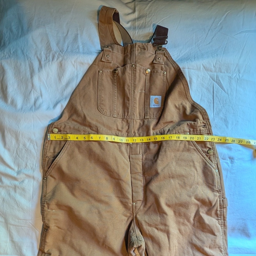 Vintage Carhartt Duck Bib Overalls Lined Double Knee 6FBQZ Made in USA 46x30 - Picture 4 of 16
